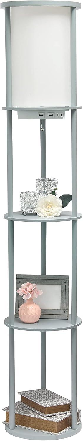 62.5" Round Modern Shelf Etagere Organizer Storage Floor Lamp with 2 USB Charging Ports and 1 Charging Outlet - Simple Designs