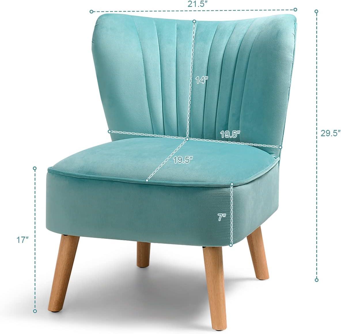 AYFDEGT Armless Accent Chair  Velvet Modern Chair with Rubber Wood Legs and Thick Sponge Seat  Upholstered Leisure Wingback Sofa Chair for Living Room for Bedroom Living Room (1  Blue)