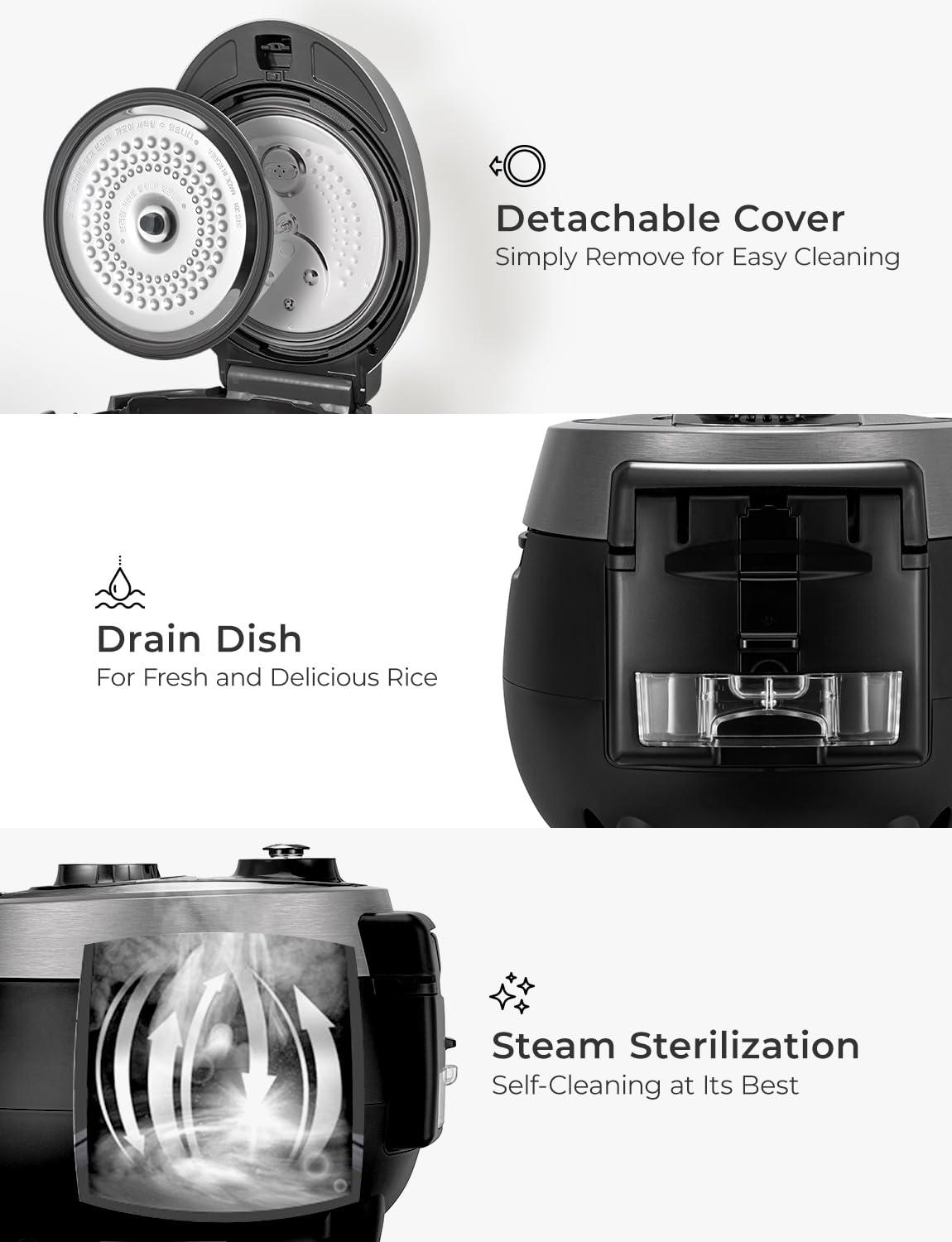 Cuckoo Electronics CUCKOO 6-Cup Twin Pressure Rice Cooker & Warmer with Nonstick Inner Pot, 14 Menu Options, Safe Steam Release, 3 Voice Guide, Auto Clean (Black) CRP-RT0609FB