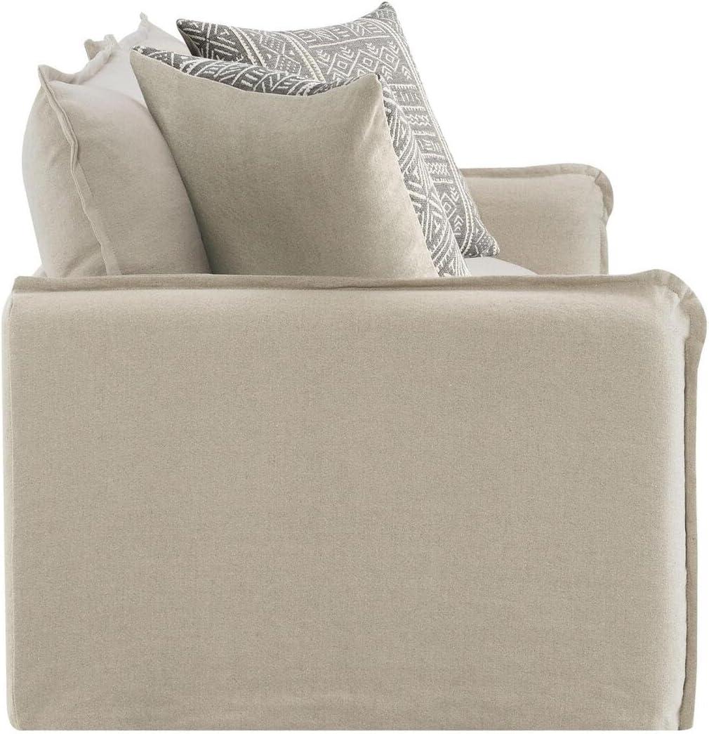 ACME Upendo Contemporary Linen Fabric Loveseat with 2 Pillows in Beige