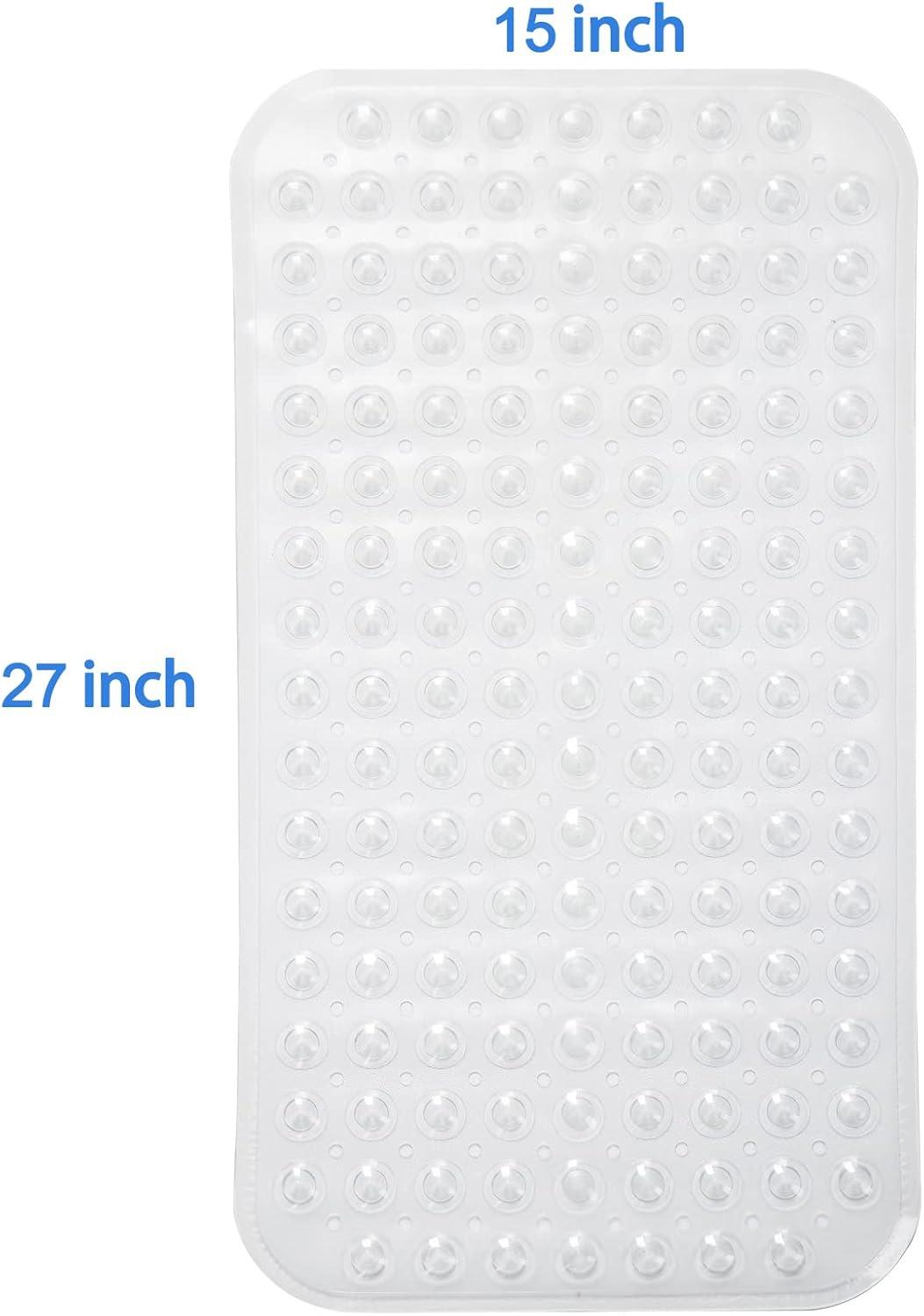 AmazerBath Bath Tub Mat, Medium Size 27.6 x 15 Inches Non-Slip Shower Mats with Suction Cups and Drain Holes, Bathroom Bathtub Mats Machine Washable (Clear)