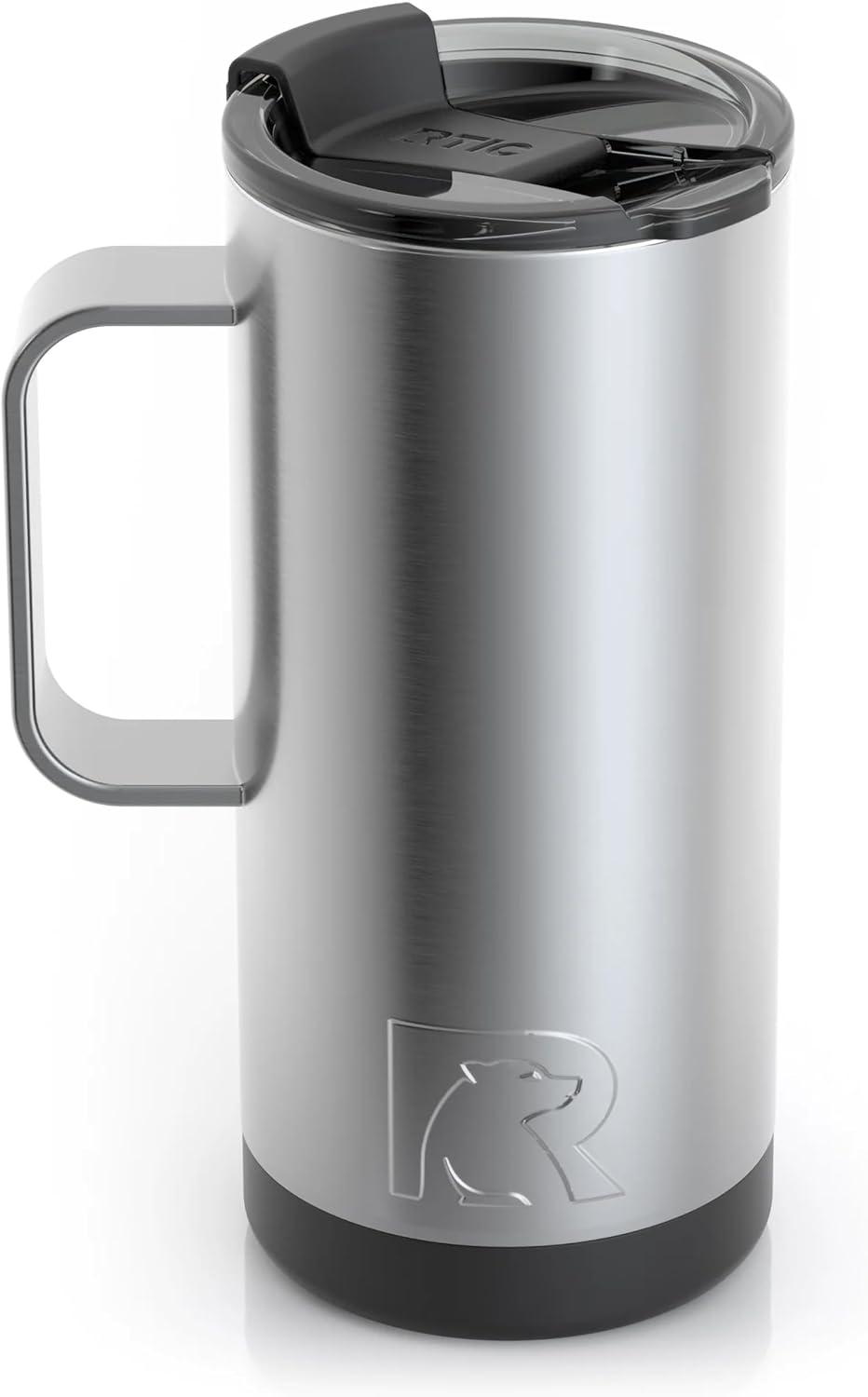 RTIC 16 oz Coffee Travel Mug with Lid and Handle, Stainless Steel Vacuum-Insulated Mugs, Leak, Spill Proof, Hot Beverage and Cold, Portable Thermal Tumbler Cup for Car, Camping