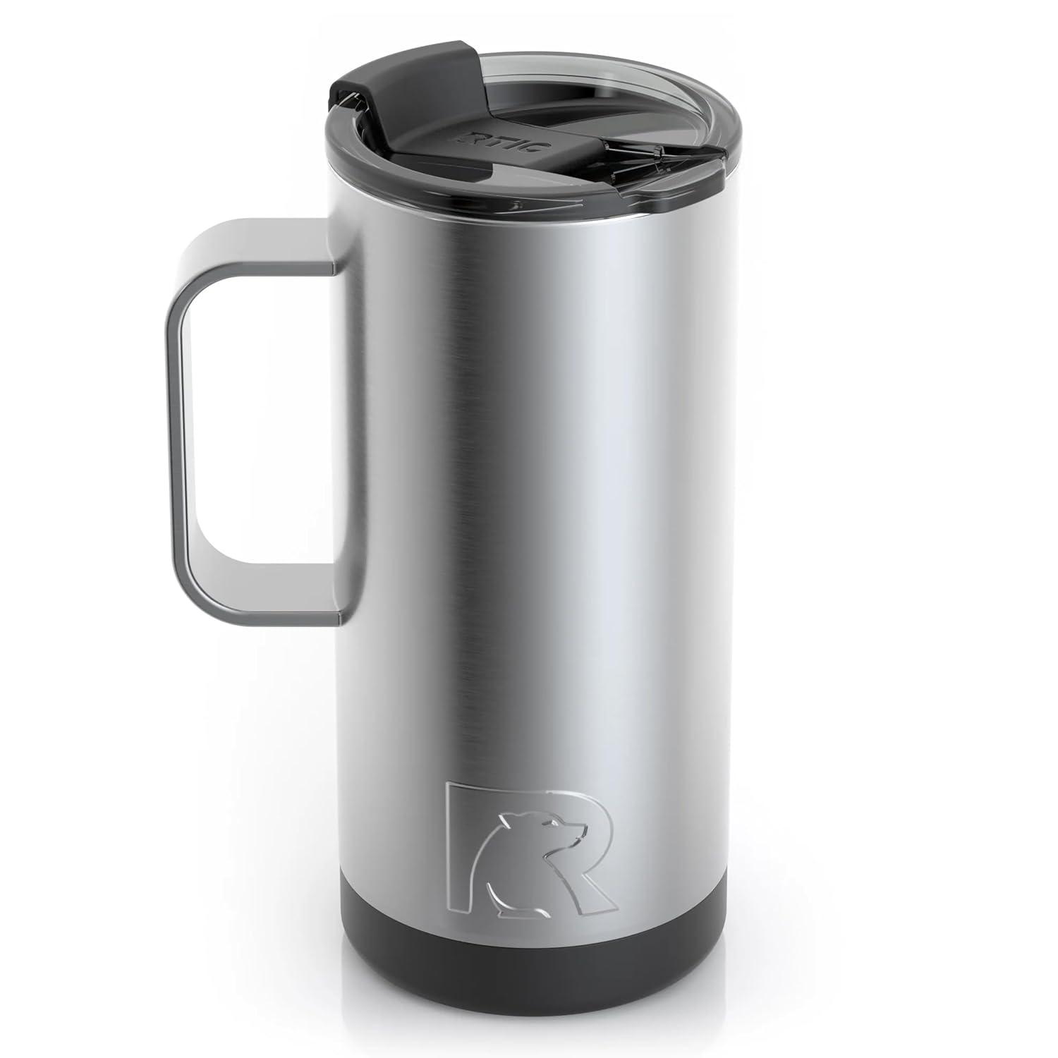 RTIC 16 oz Coffee Travel Mug with Lid and Handle, Stainless Steel Vacuum-Insulated Mugs, Leak, Spill Proof, Hot Beverage and Cold, Portable Thermal Tumbler Cup for Car, Camping