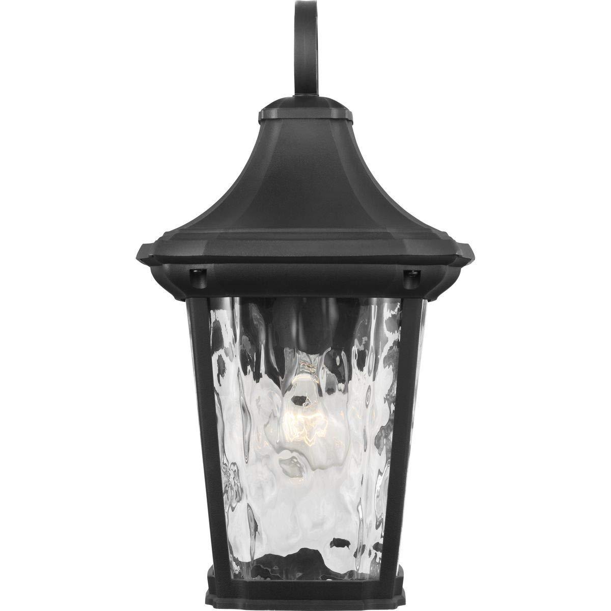 Progress Lighting Marquette 1-Light Outdoor Wall Lantern in Black with Water Glass Shade