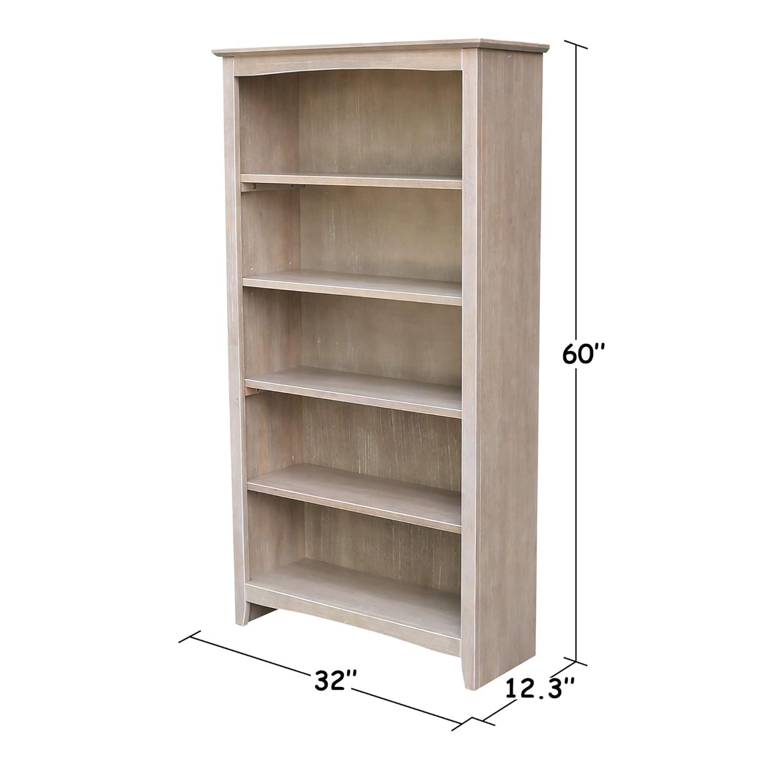 60" Shaker Bookcase Washed Gray/Taupe - International Concepts: Solid Wood, 4-Shelf Storage