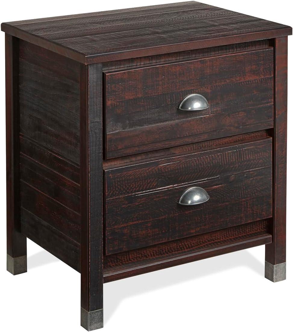 Baja Medium Pine 2-Drawer Nightstand with Steel Accents