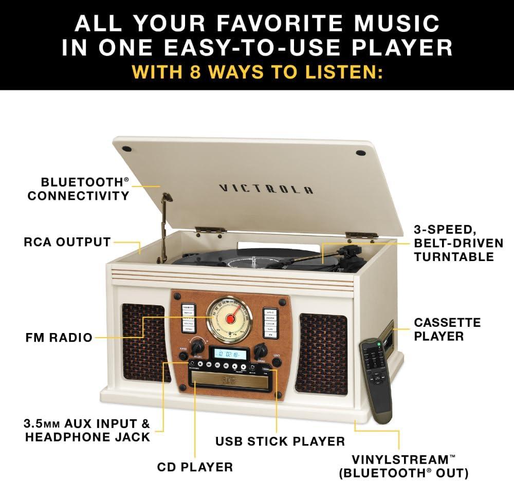 Victrola Navigator Bluetooth Record Player - Espresso: Belt Drive, Remote Control Included