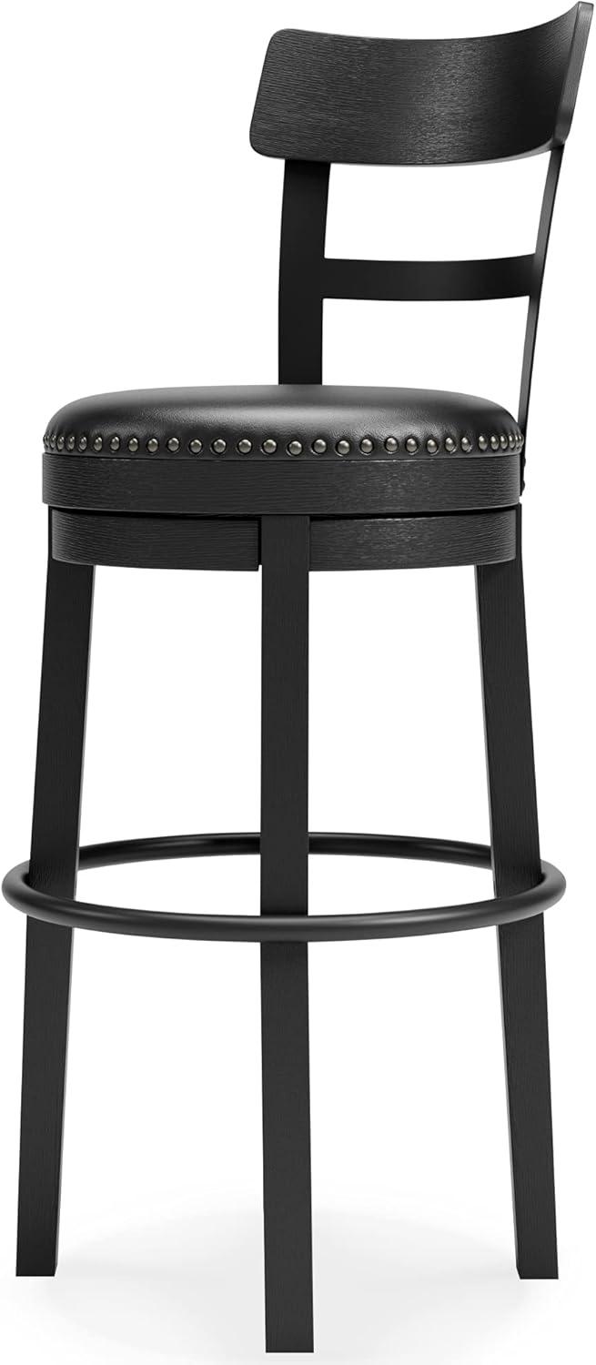 Transitional Black Wood Swivel Barstool with Nailhead Trim