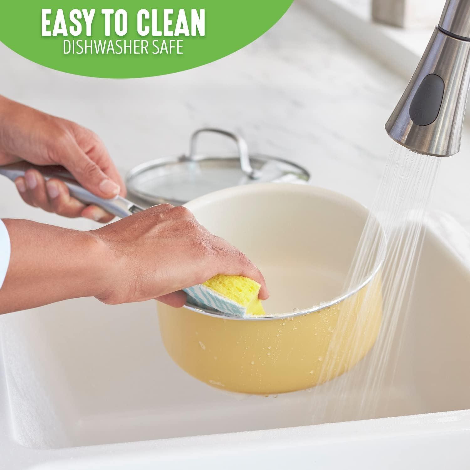 GreenLife Artisan Healthy Ceramic Nonstick, 12 Piece Cookware Pots and Pans Set, Stainless Steel Handle, PFAS-Free, Dishwasher Safe, Oven Safe, Yellow