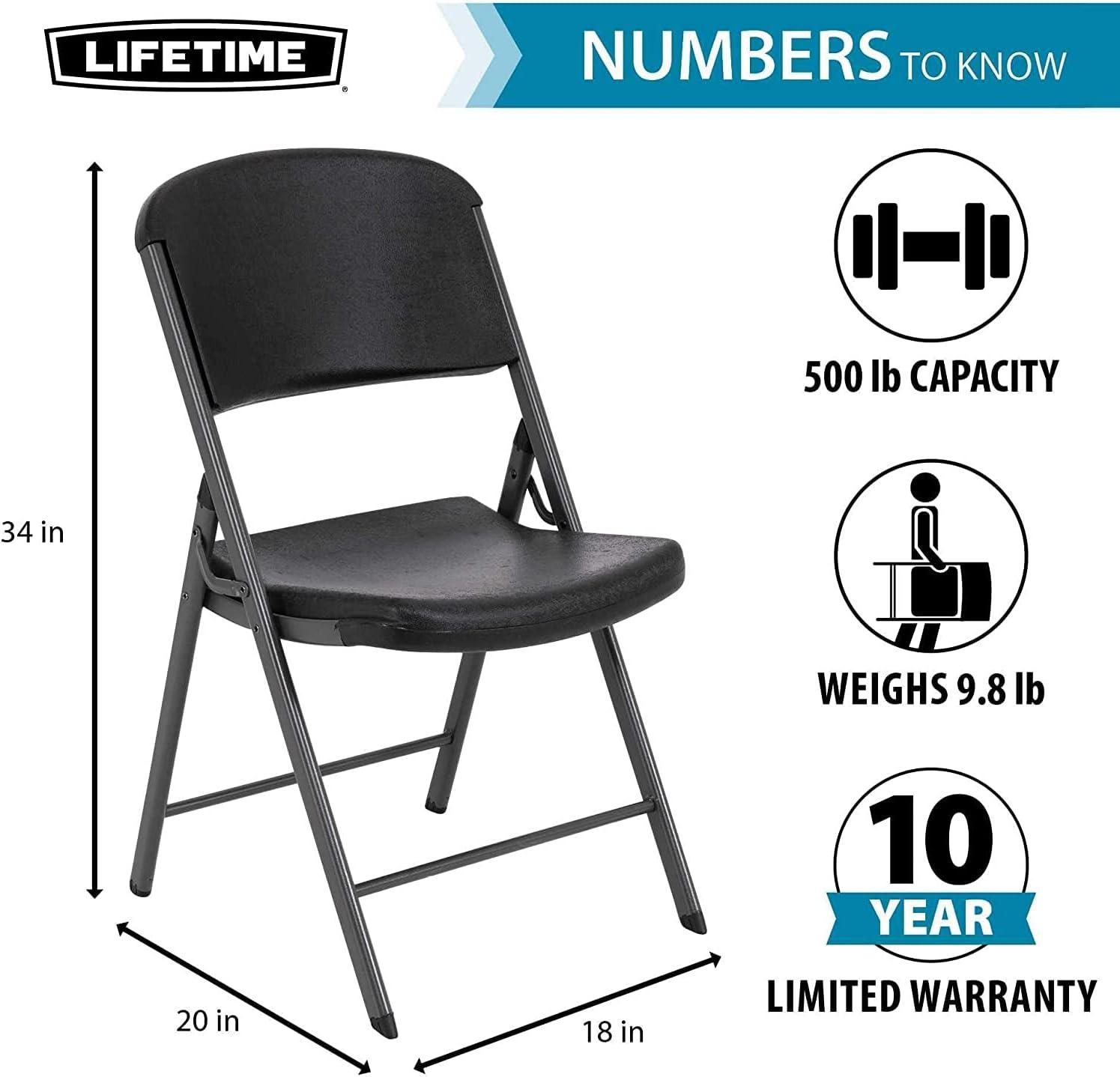 Lifetime Folding Chair, Indoor/Outdoor Commercial, Adult, Black, 4 Pack (80187)