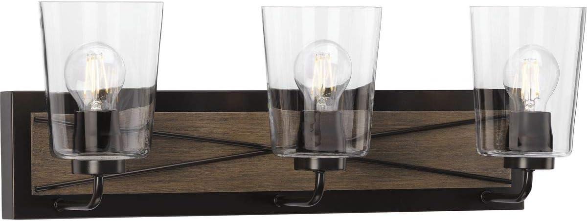 Progress Lighting Briarwood 3-Light Bath Vanity in Antique Bronze with Clear Glass Shades