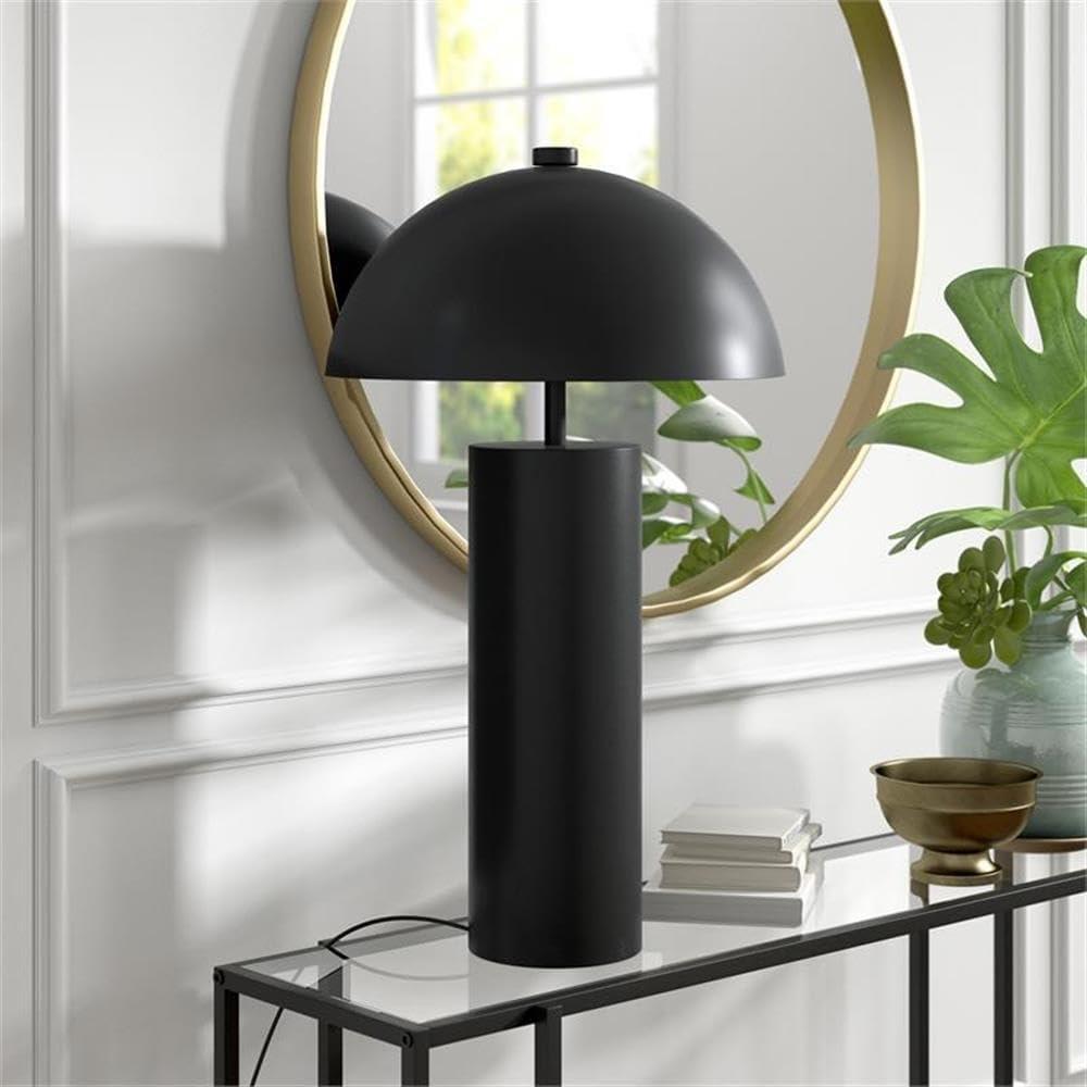 Evelyn&Zoe York 29.5" Mid-Century Modern Metal Table Lamp with White Drum Fabric Shade