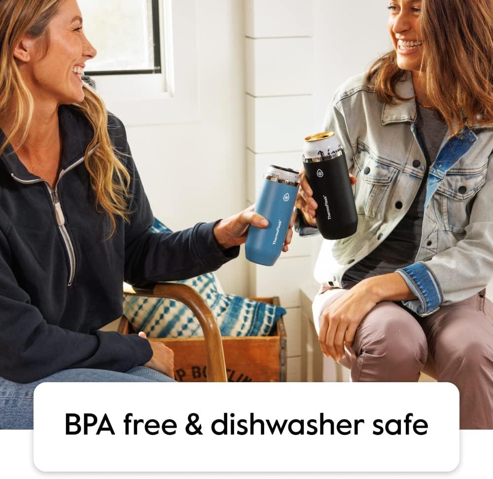 ThermoFlask 2-in-1 Vacuum Insulated Can Cooler Cup, 12 oz, Fits Slim Size Cans, Sweatproof, Non-Slip Base, Jet Black