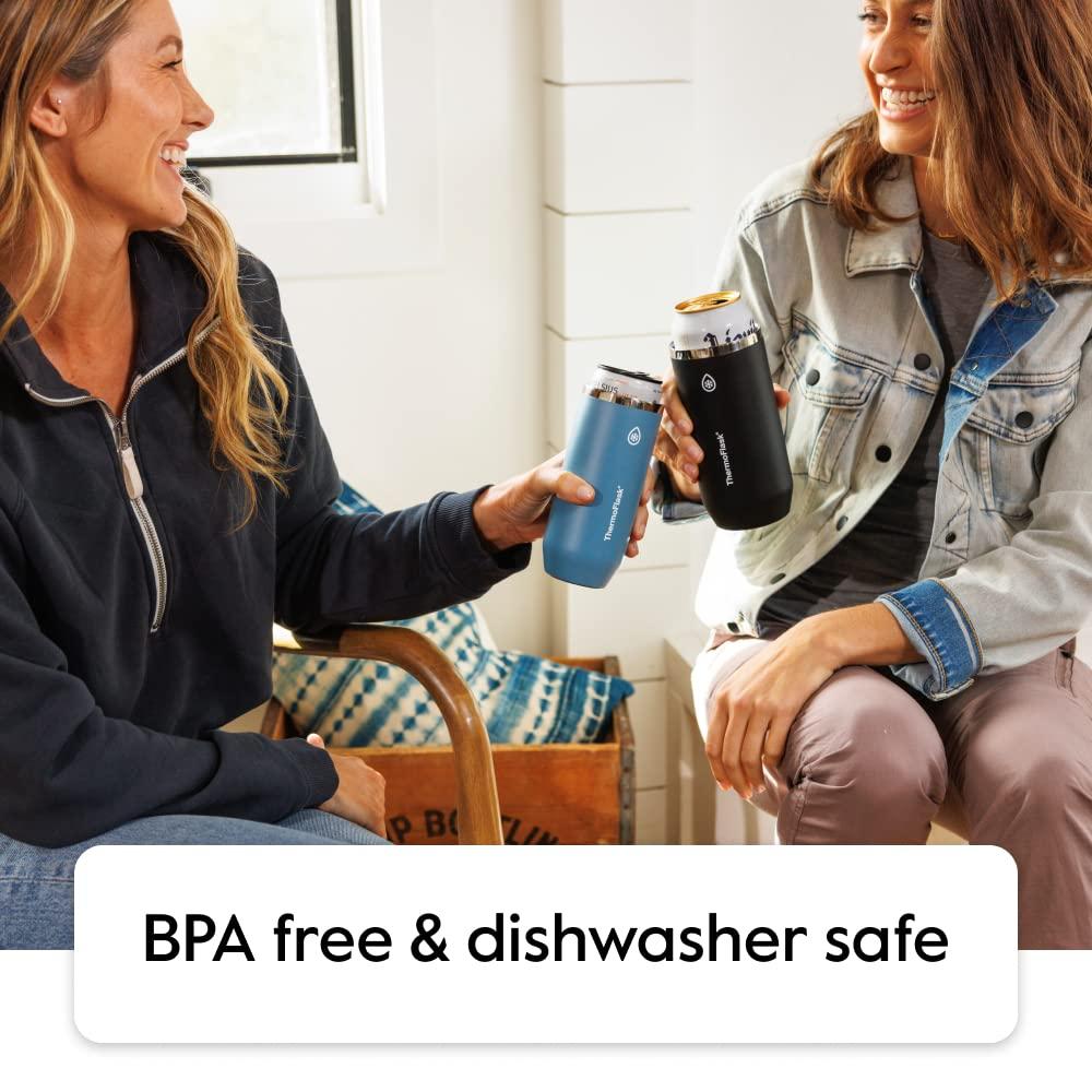 ThermoFlask 2-in-1 Vacuum Insulated Can Cooler Cup, 12 oz, Fits Slim Size Cans, Sweatproof, Non-Slip Base, Jet Black