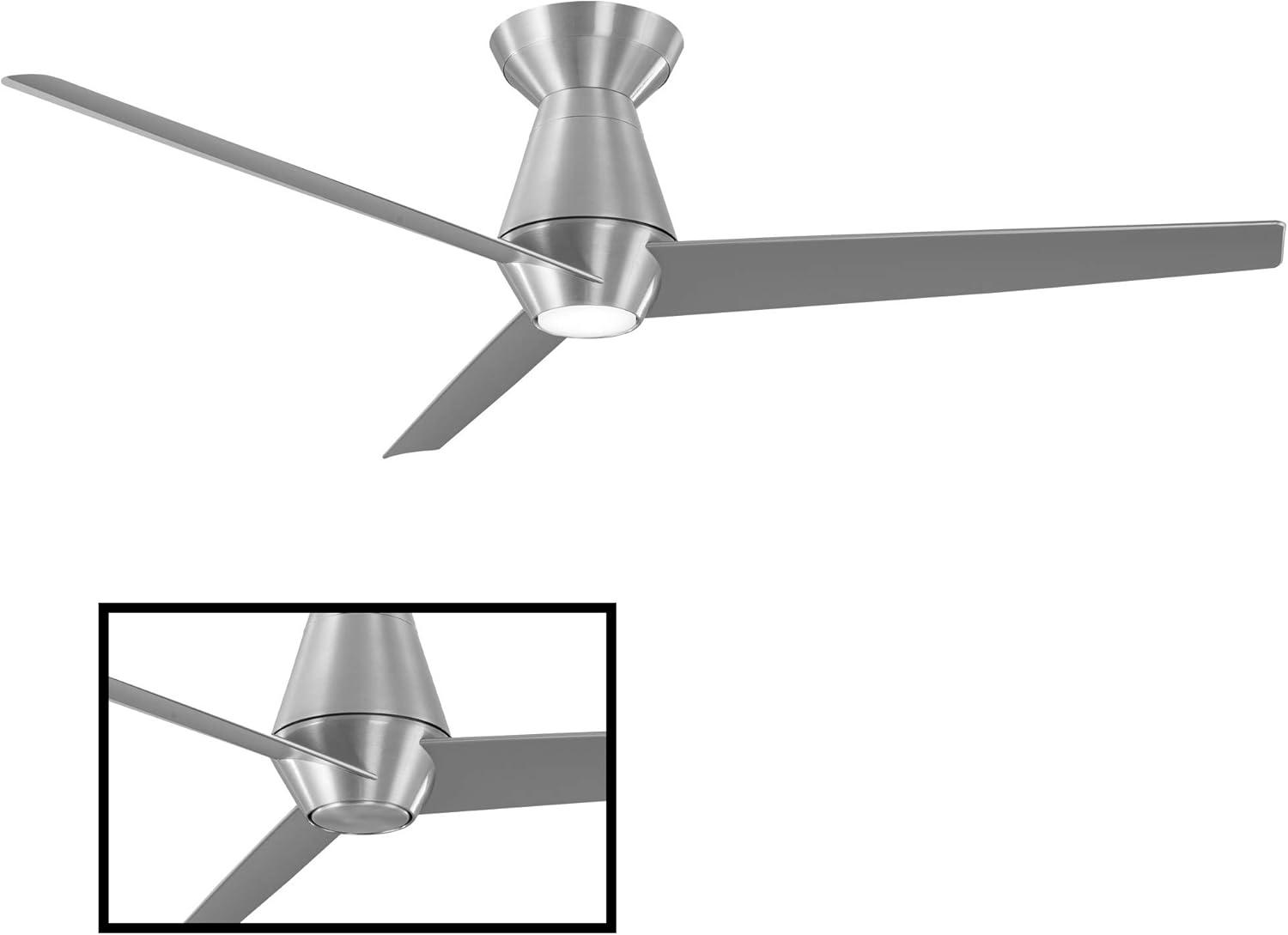 Slim Indoor and Outdoor 3-Blade Smart Flush Mount Ceiling Fan 52in Brushed Aluminum with 3000K LED Light Kit and Remote Control