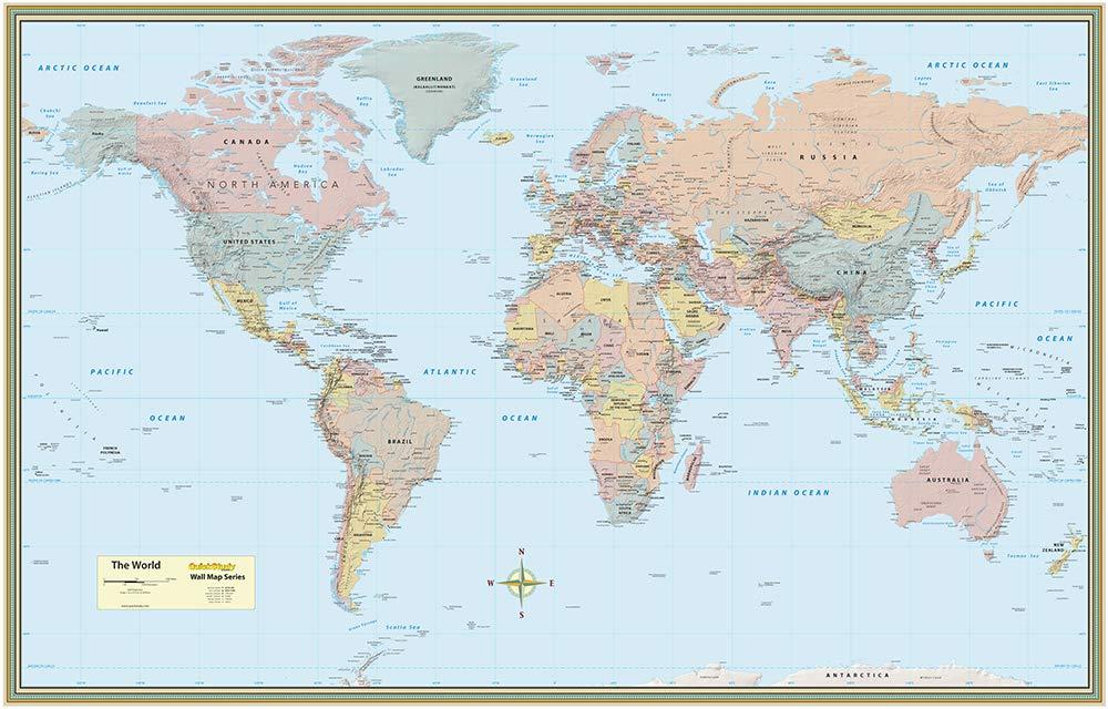 Mapping Specialists QuickStud Laminated World Map Poster, 32" x 50"