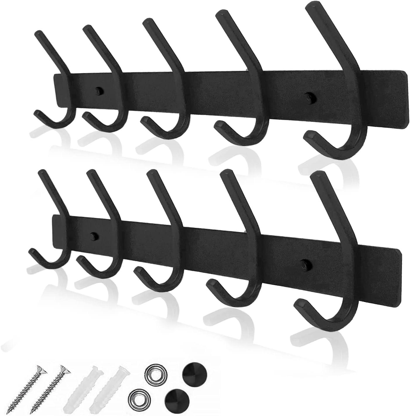 GlazieVault Black Coat Rack Wall Mount - Stainless Steel Coat Hooks for Wall (2 Pack) - Heavy Duty Coat Hanger Wall Mount for Hat Towel Jacket Clothes for Bathroom Door Hooks