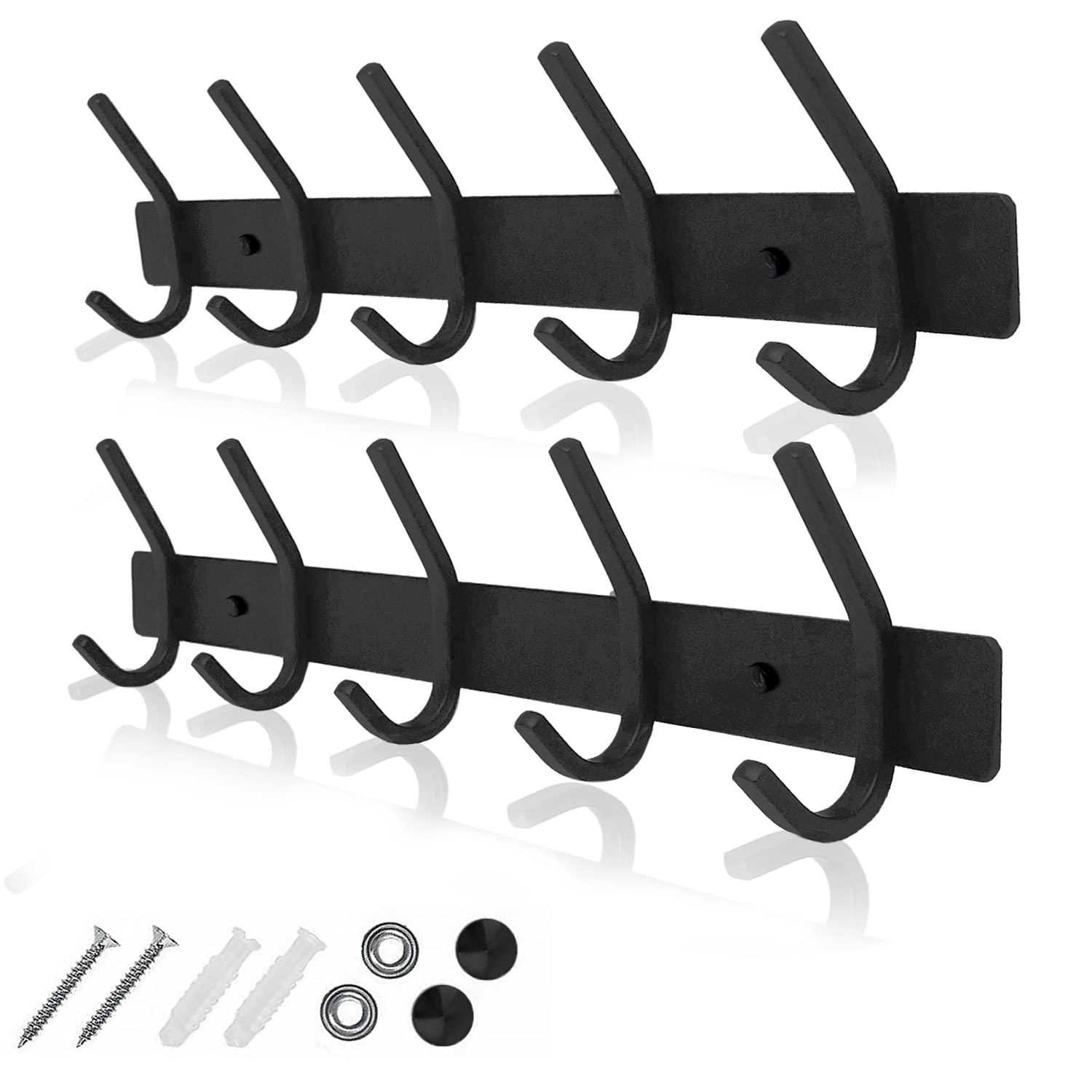 GlazieVault Black Coat Rack Wall Mount - Stainless Steel Coat Hooks for Wall (2 Pack) - Heavy Duty Coat Hanger Wall Mount for Hat Towel Jacket Clothes for Bathroom Door Hooks