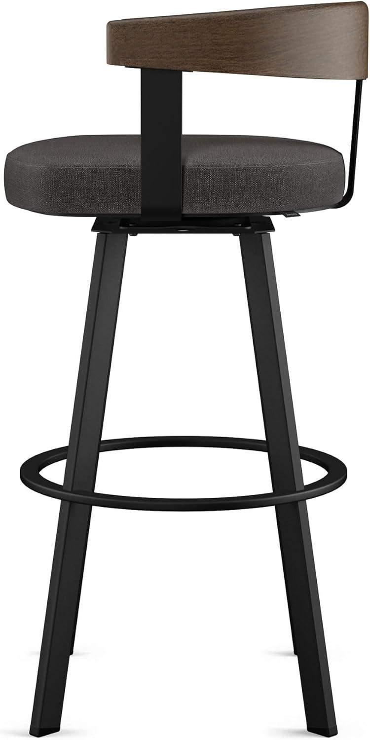 30" Lars Barstool & Gray/Dark Brown - Amisco: Swivel, Upholstered, Metal Frame, Modern Design