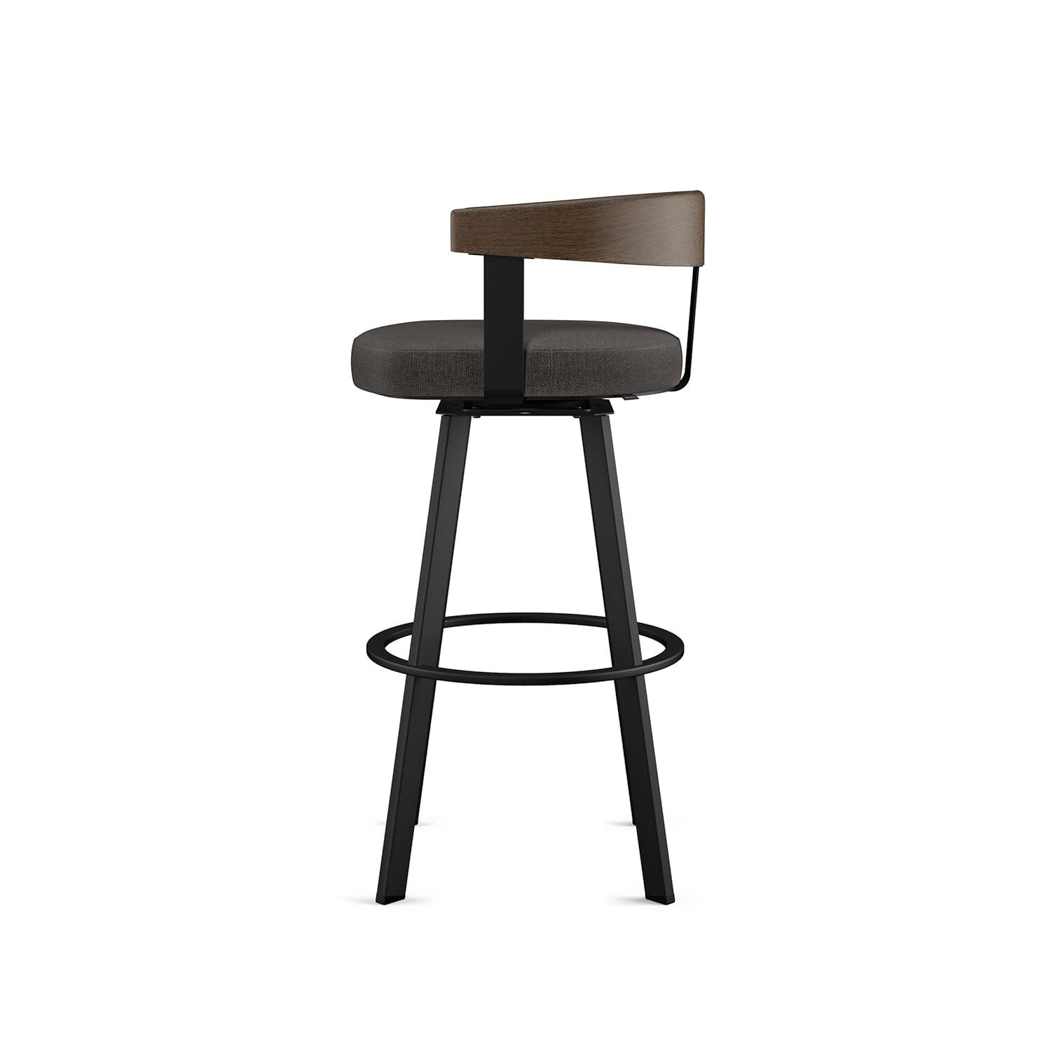30" Lars Barstool & Gray/Dark Brown - Amisco: Swivel, Upholstered, Metal Frame, Modern Design