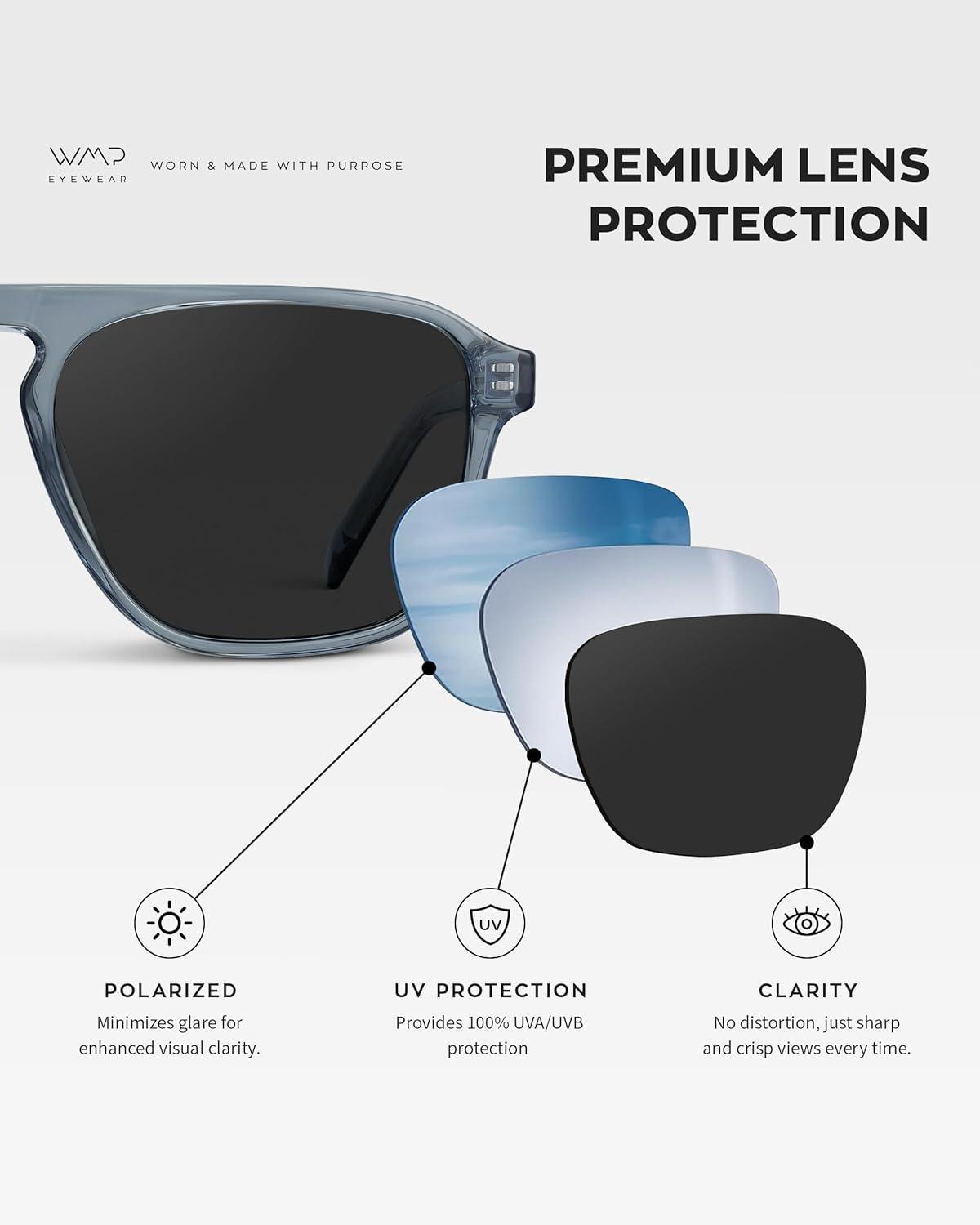 WMP Eyewear Aviator Single Bridge Square Polarized Sunglasses