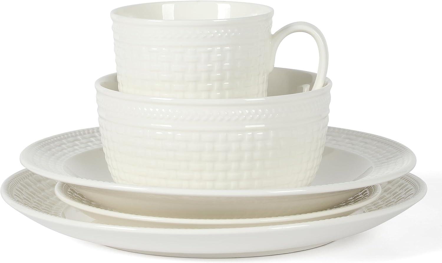 Martha Stewart 30 Piece Basket Weave New Bone China Embossed Porcelain Dinnerware Set