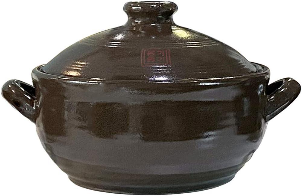 Medium Brown Korean Earthenware Clay Hot Pot with Lid