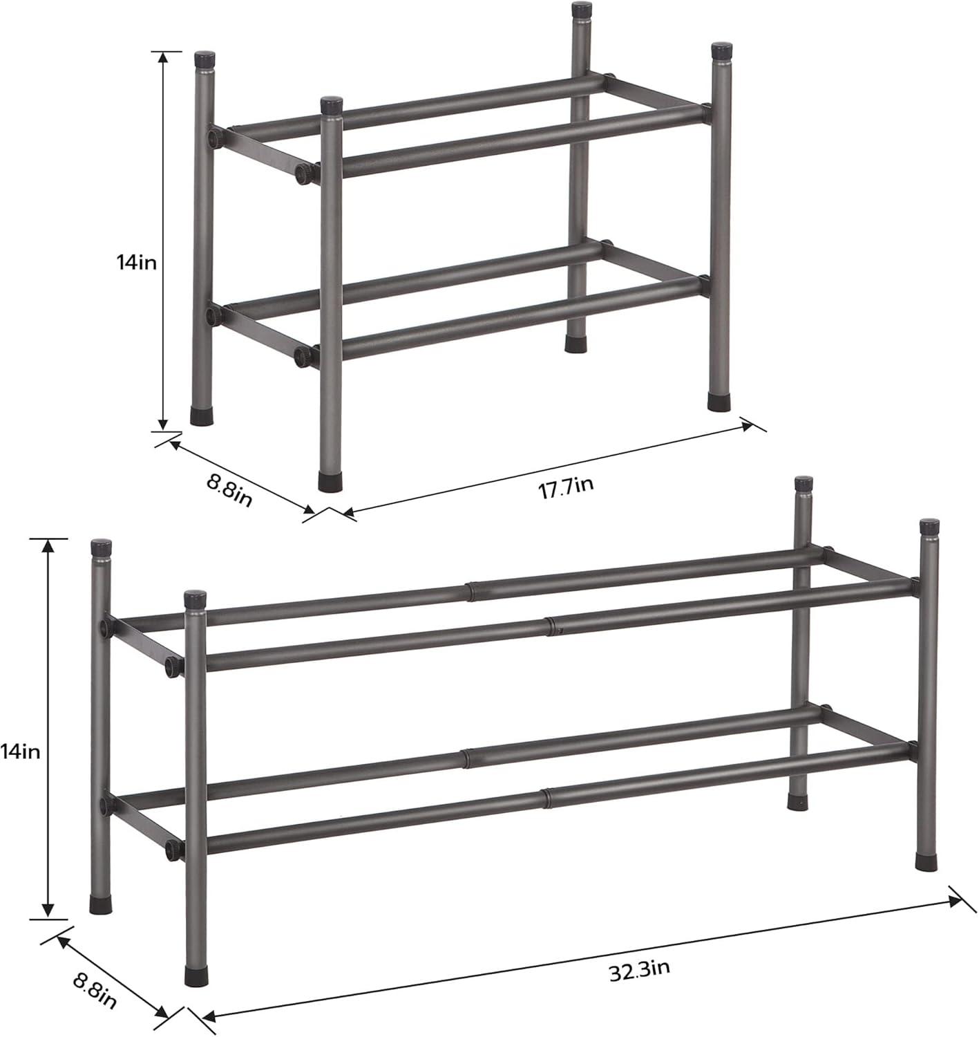 Expandable Black Metal 2-Tier Stackable Shoe Rack