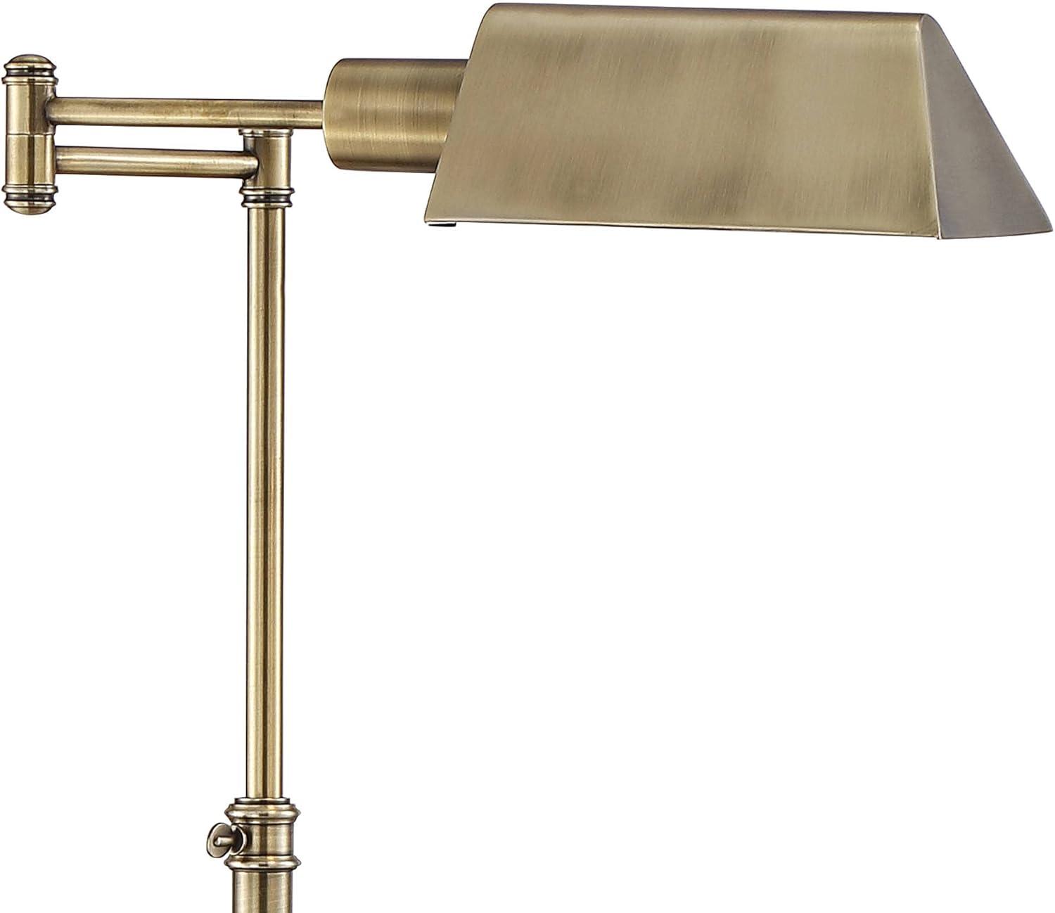 Regency Hill Industrial Adjustable Swing Arm Pharmacy Floor Lamp with USB Charging Port 54" Tall Aged Brass Living Room Reading