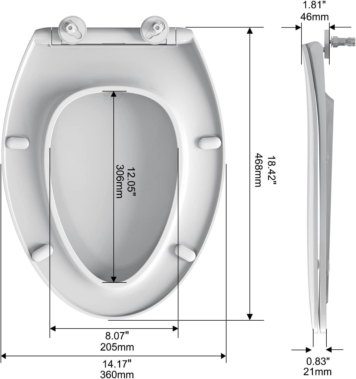 R&T Elongated Toilet Seat Soft Slow Close with Built-in Night Light White Plastic