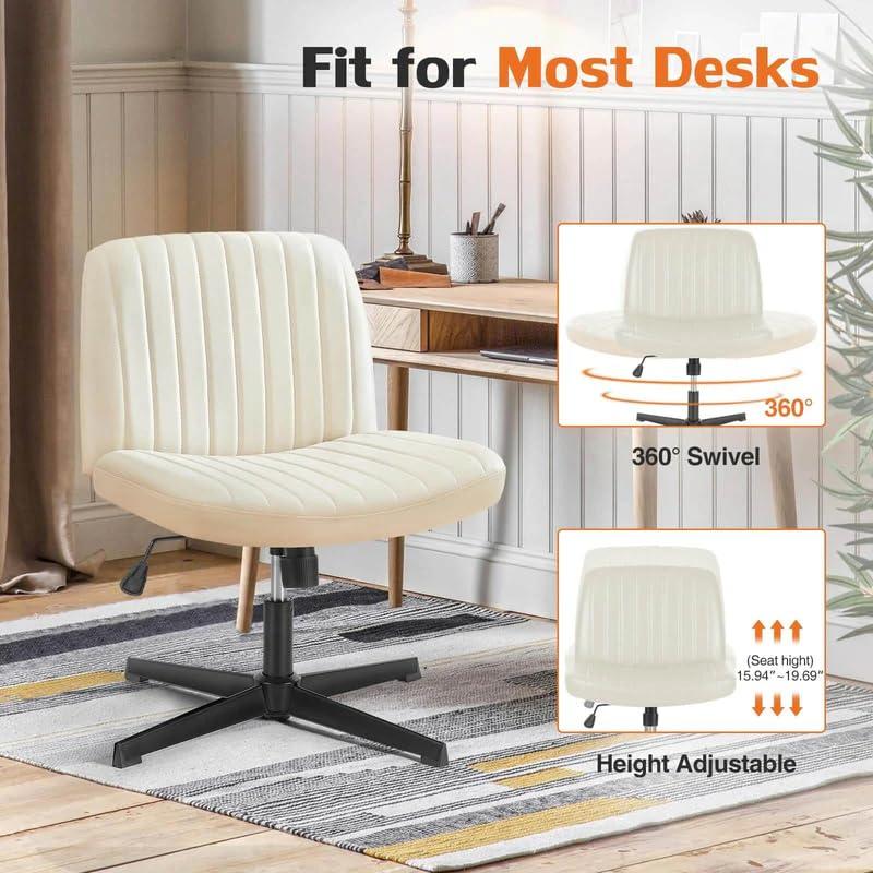 FDW Criss Cross Chair Armless Office Chair No Wheels Modern Swivel Height Adjustable Ergonomic Desk Chair With Wide Seat Computer Task Vanity Chair For Home Office