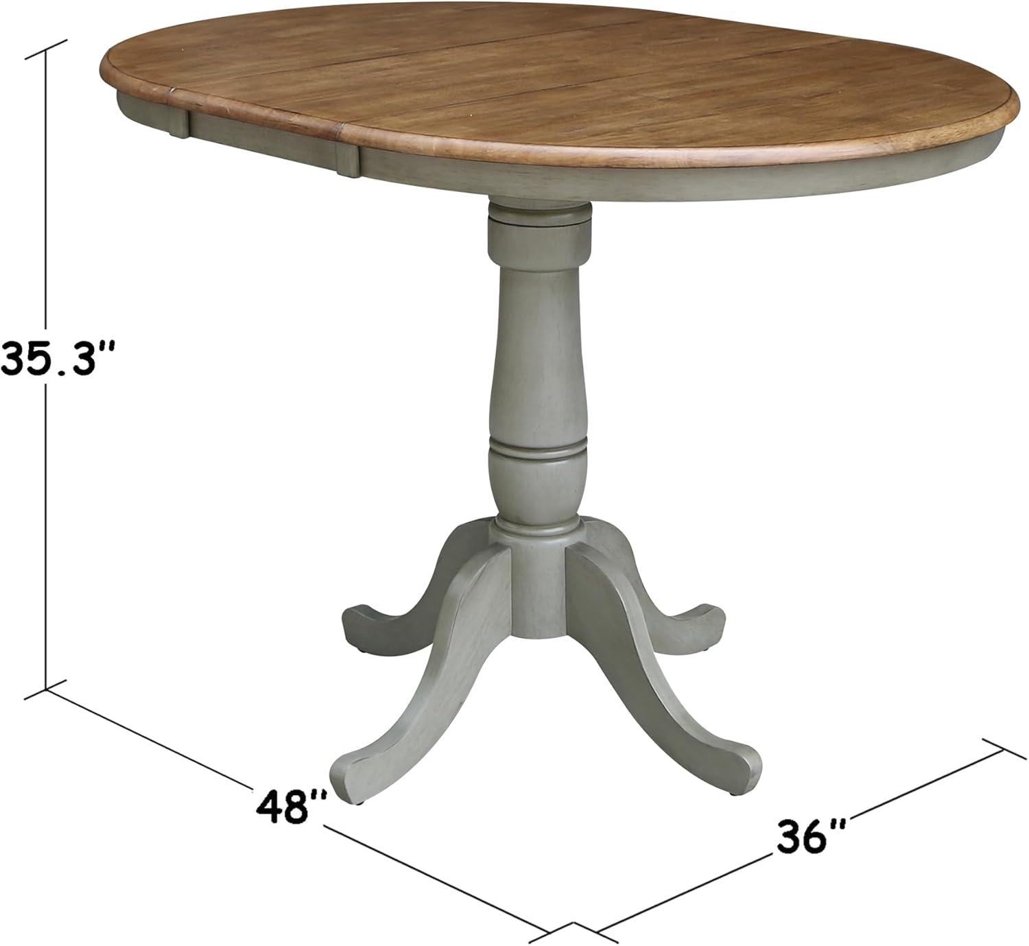 36 in. Round Top Pedestal Counter Height Table with 12 in. Leaf, Hickory & Stone