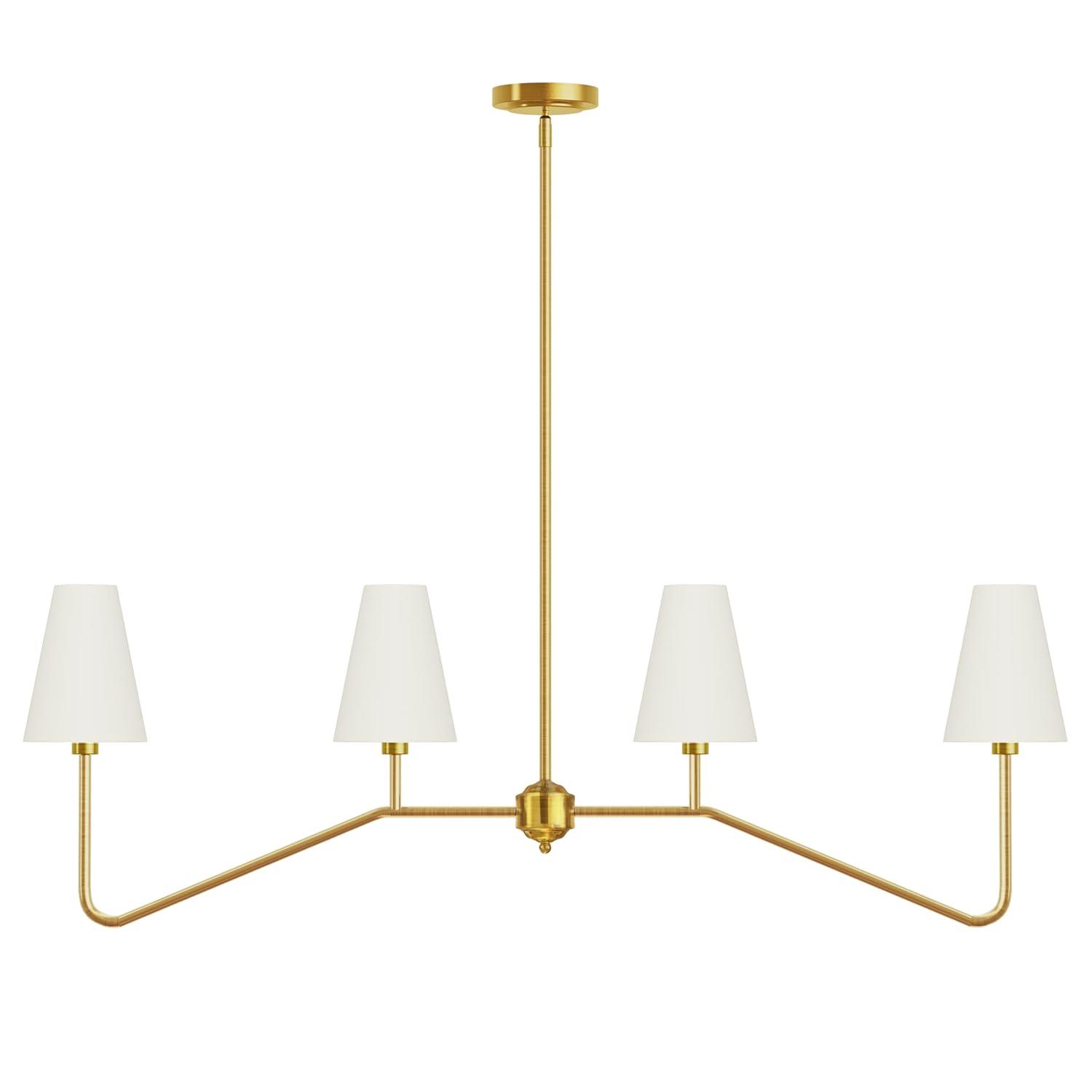 Brightever 4-Light Gold Linear Chandelier, Kicthen Island Light Fixture for Dining Room Over Table, Modern Pendant Lighting with White Fabric Shades for Pool Table, E12 Base (Bulb not Included)