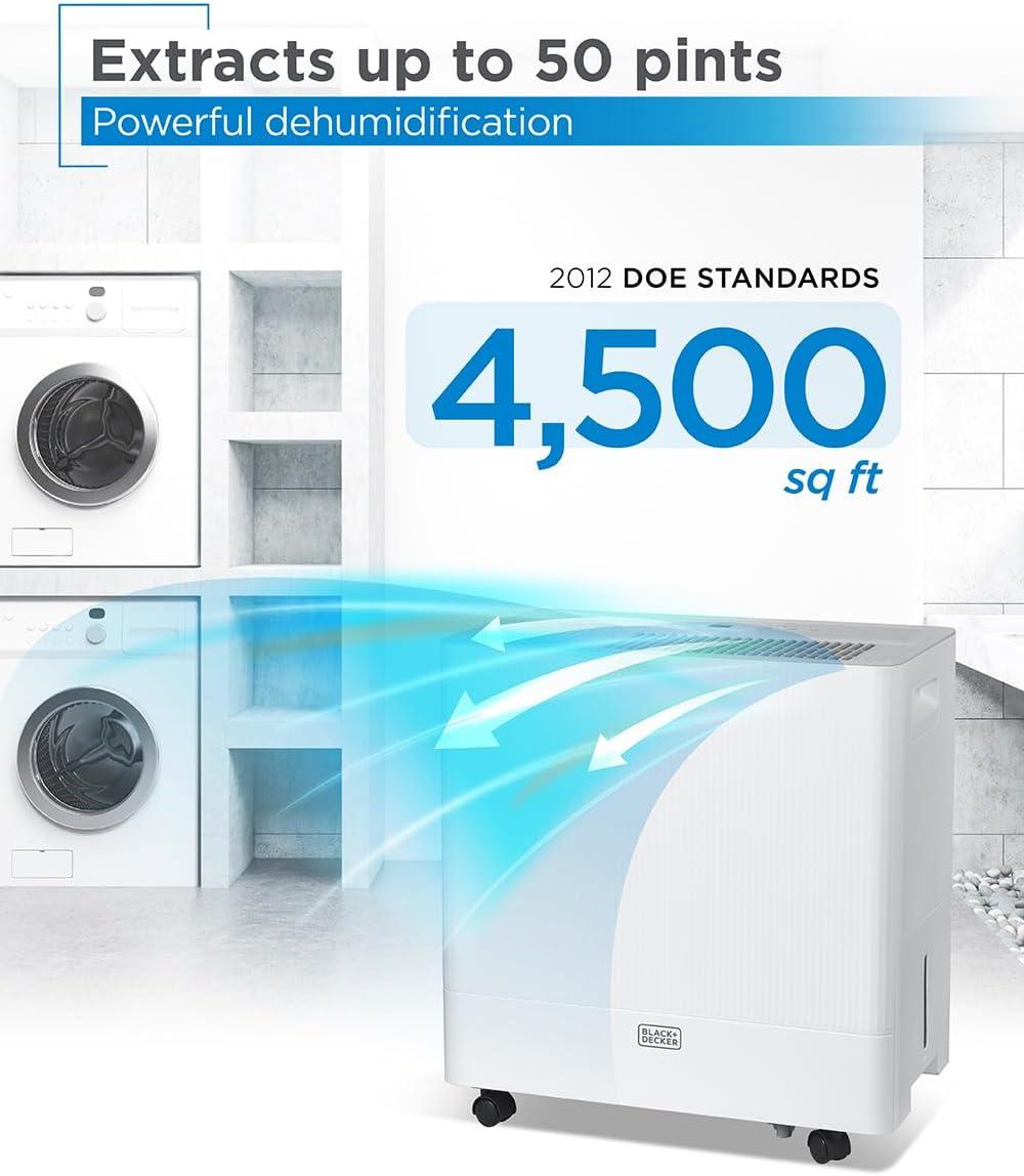 BLACK+DECKER Dehumidifier for Large Spaces and Basements Energy Star Certified White