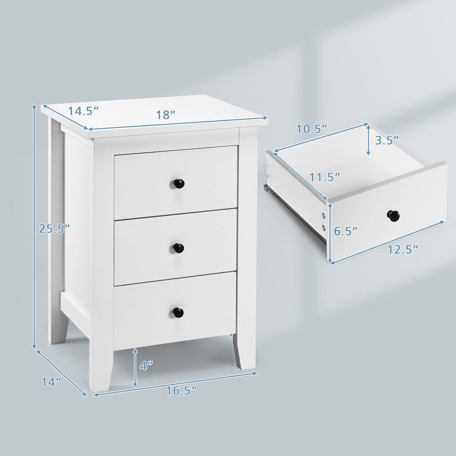 2PCS Nightstand End Beside Table Drawers Modern Storage Bedroom Furniture White