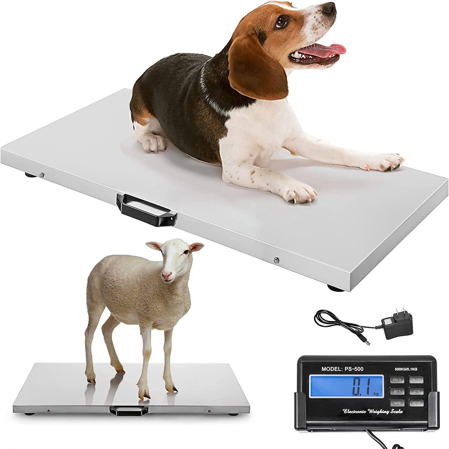 VEVOR 880Lbs x 0.2Lbs Livestock Scale Shipping Scales Large Platform 40.6x20.9Inch Stainless Steel Vet Scale Industrial Floor Scale Large Animal Dog Pig Scale Goat Weight Scale Pet Digital Scale