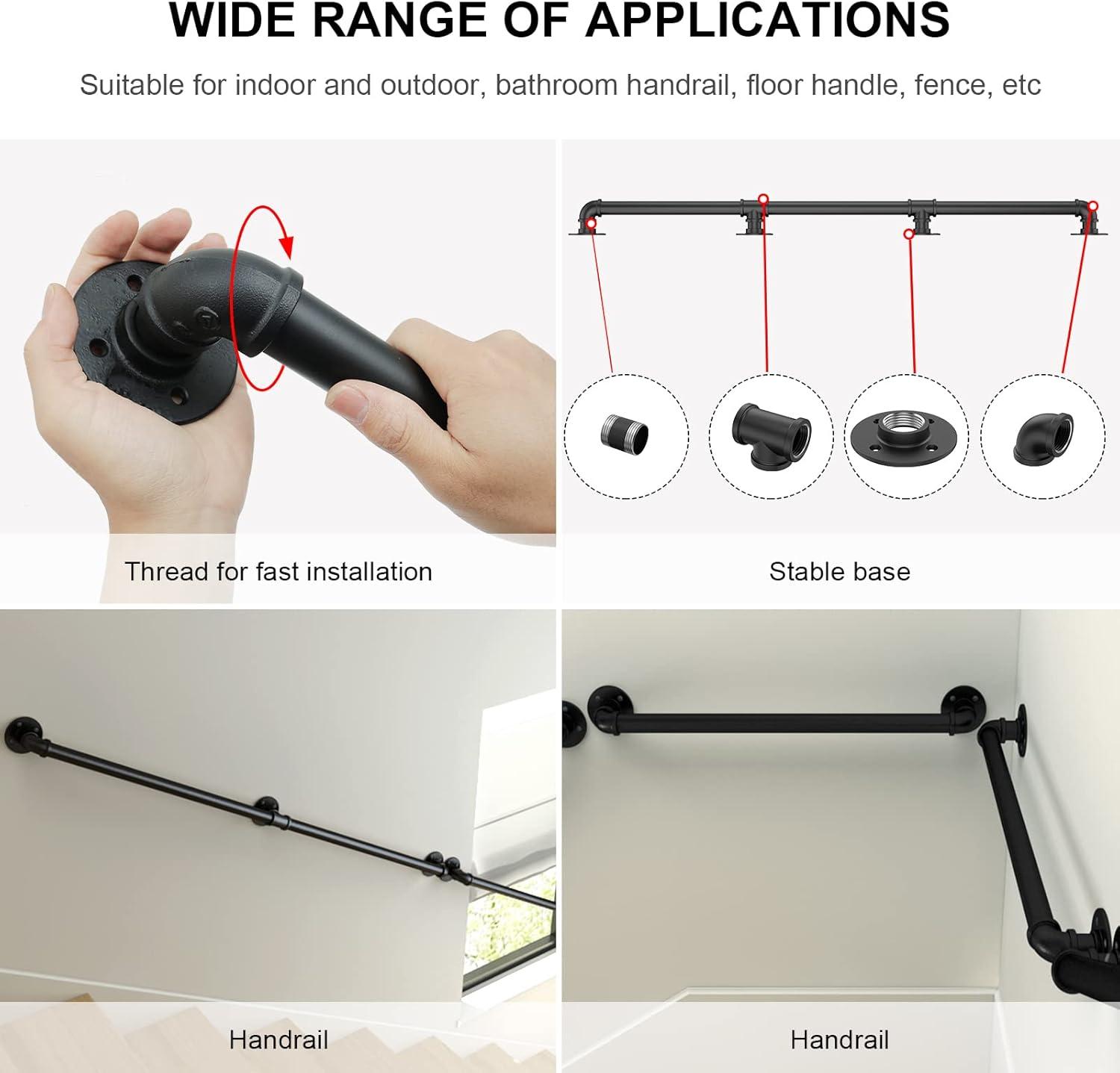 Willstar 4FT Industrial Staircase Handrail Non-Slip Pipe Bar Foot Rail Wall Mount Stair Rail Vintage Grab Bar for Steps Black Iron Pipe Handrail for Outdoor Indoor Stairs Loft Porch Hand Rail (4ft)