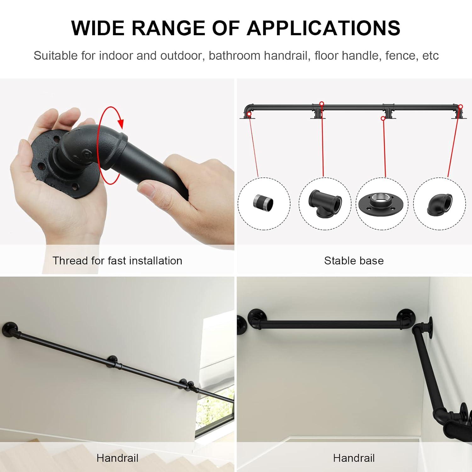 Willstar 4FT Industrial Staircase Handrail Non-Slip Pipe Bar Foot Rail Wall Mount Stair Rail Vintage Grab Bar for Steps Black Iron Pipe Handrail for Outdoor Indoor Stairs Loft Porch Hand Rail (4ft)