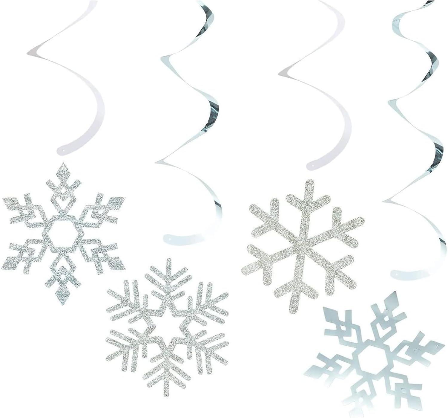 Juvale Christmas Snowflake Swirl Decorations for Holiday Party Decor (Silver, 30 Pack) - Hanging Snowflake Decorations - Silver Party