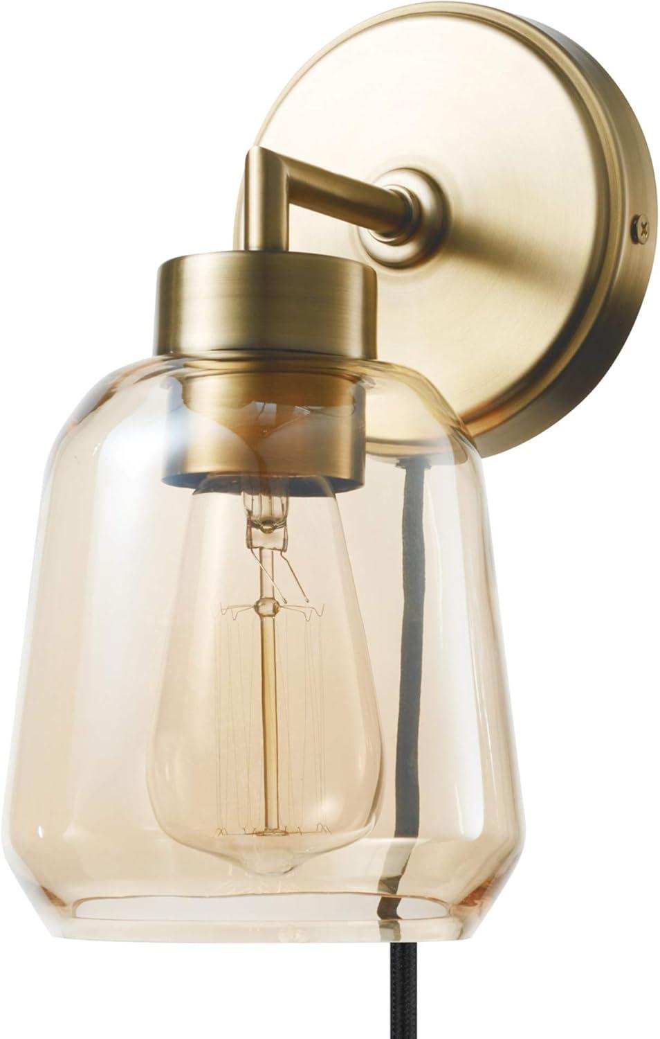 Salma Matte Brass Dimmable Wall Sconce with Smoked Amber Glass