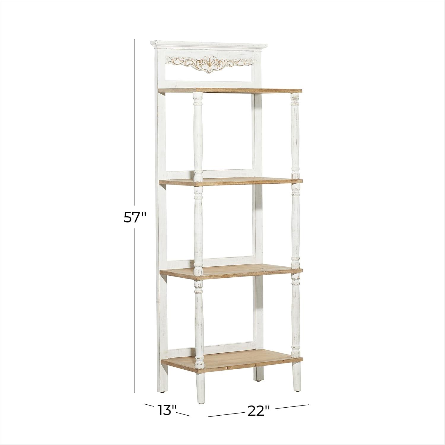 75" x 32" Farmhouse Wood Shelving Unit Off White - Olivia & May: 5-Tier Storage Bookcase