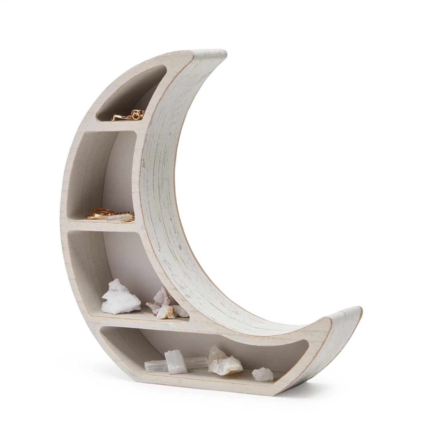 Farmlyn Creek Wooden Shelf Display for Rustic Home Decor, Crescent Moon (10 x 10.2 x 2 in)