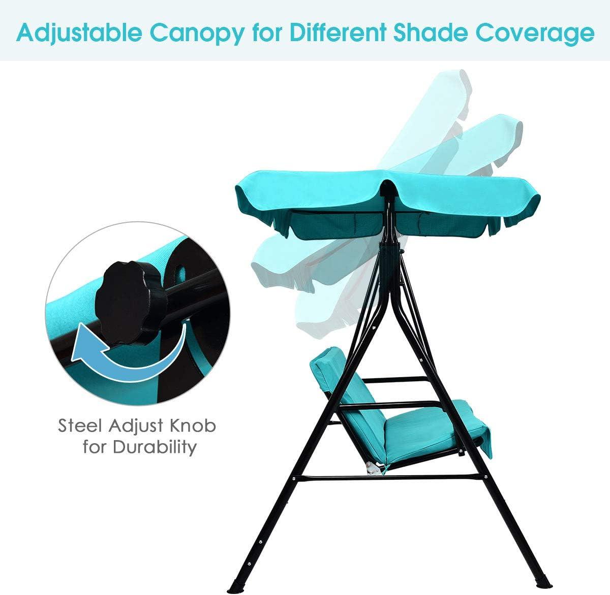 2-Person Turquoise Steel Patio Swing with Adjustable Canopy