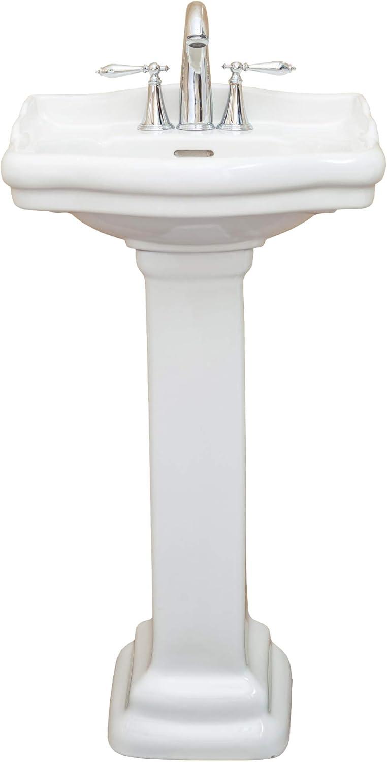 White Ceramic Pedestal Sink with 3-Hole Faucet