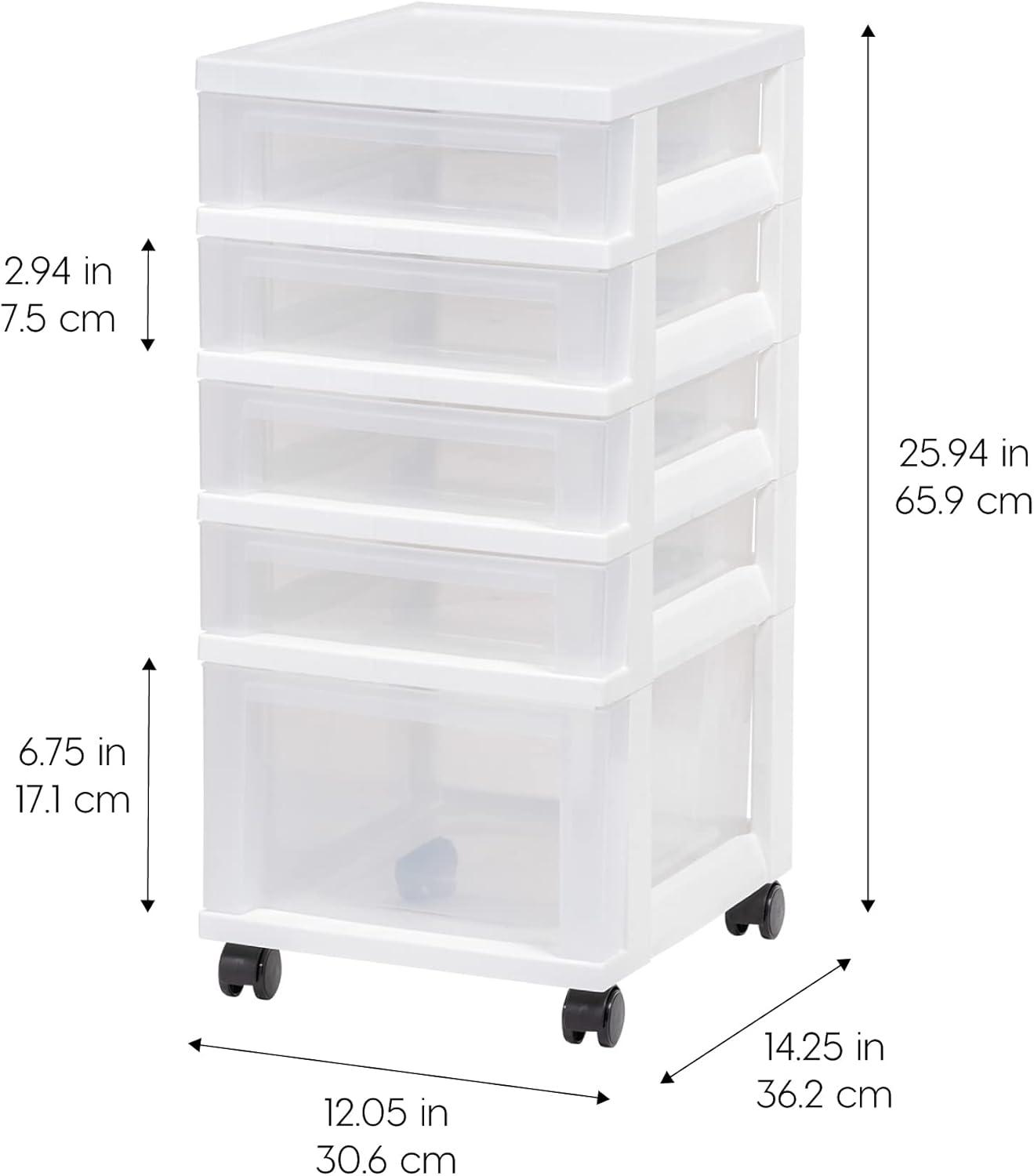 White 5-Drawer Rolling Plastic Storage Cart with Organizer Top