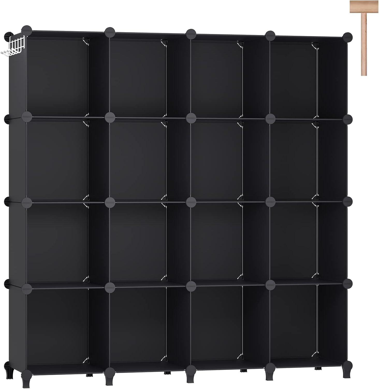 Black 16-Cube Modular Storage Organizer for Kids and Toys