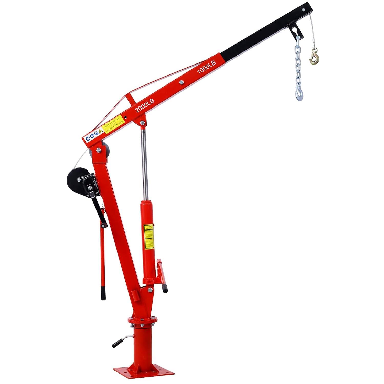 Hydraulic Pickup Truck Crane with Hand Winch , Pickup Truck Bed Hoist Jib Crane- 2000-Lb. Capacity Red