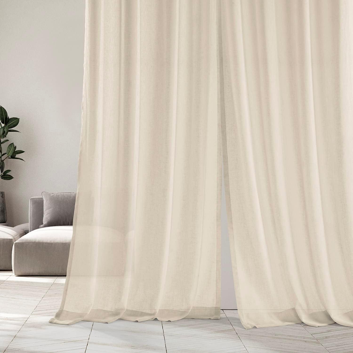 Cotton Seed Solid Faux Linen Sheer Curtain (1 Panel), Cotton Seed, 50W X 108L