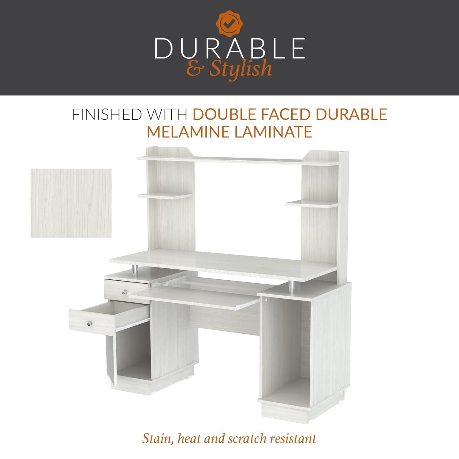 Computer Work Center with Hutch Washed Oak - Inval: Melamine, Keyboard Shelf, CPU Storage