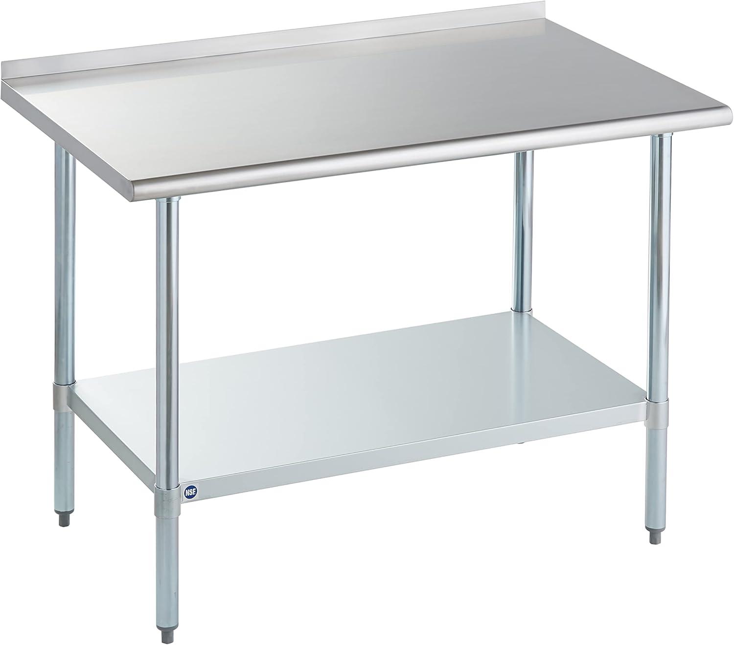 HARDURA Stainless Steel Prep & Work Table 30 x 48 Inches NSF Heavy Duty Commercial with Undershelf and Backsplash, Galvanized Legs for Commercial Food Prep